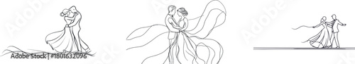 A beautiful and romantic dance is captured in a modern minimalist sketch featuring a continuous line drawing of a man and girl dancing together