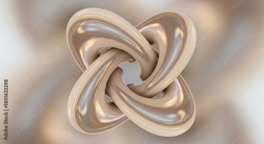 Fototapeta premium Abstract metallic sculpture resembling a complex intertwined knot with a smooth shiny surface