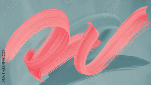 Abstract coral brush stroke on a muted teal background