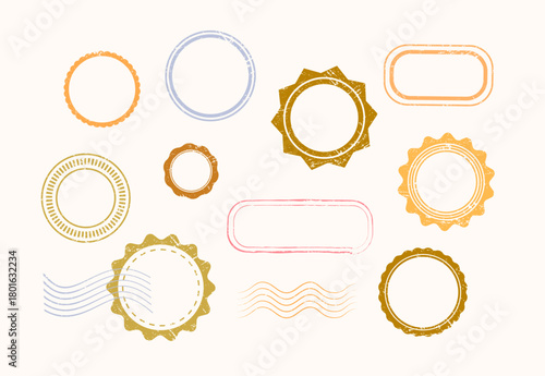 Cute collection of vintage textured stamps in various shapes and warm pastel colours. Great for scrapbooks, diaries, planners, stickers, cards, invitations