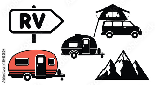 Explore freedom with RV travel and camping adventure icons