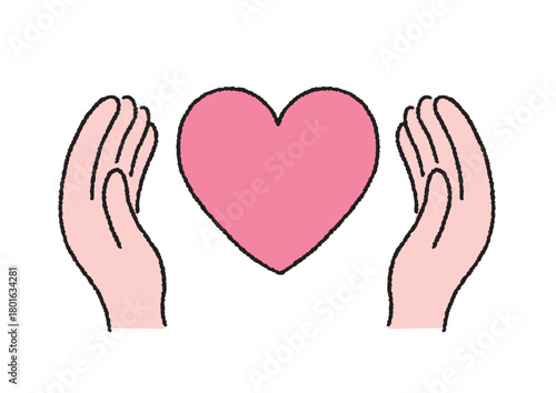 Printハートを包み込む両手のイラスト｜愛・感謝・やさしさを表現する素材