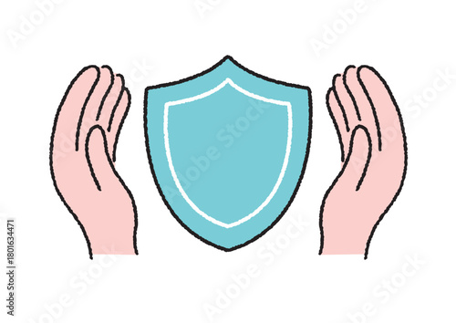 カラーの両手と盾のイラスト｜安心・信頼・保護を表すシンボル素材