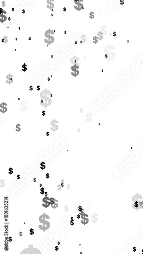 dollar sign flying animation toward camera isolated on white background, finance, business and money concept