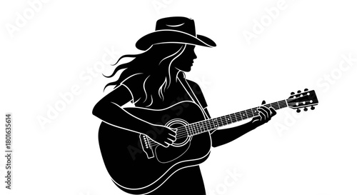 Cowgirl playing acoustic guitar, capturing country music spirit and freedom