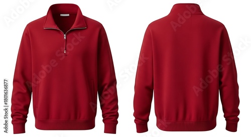 3D mockup of a ruby red color of Quarter Zip Sweatshirt