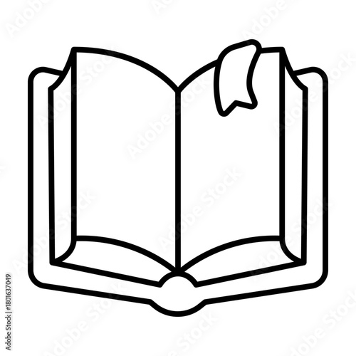 Hardcover book with bookmark thin line icon, book festival concept. Vector graphics. Opened book for reading sign on white background, style icon mobile or web design.