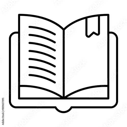 Textbook with bookmark thin line icon, book festival concept. Vector graphics. Opened book page for reading sign on white background, style icon mobile or web design.