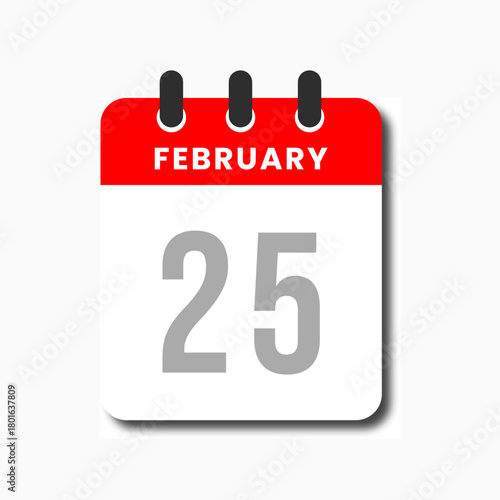 Red February 25 flat calendar icon with a clean modern look for planners, dashboards, and reminder tools.