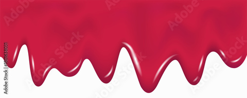 Realistic pink drip cream drops, marmalade, jelly or yogurt border.