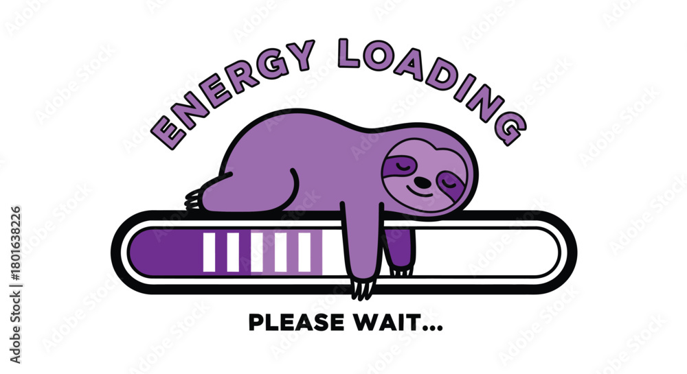 Naklejka premium Cute sloth shows energy loading with please wait message