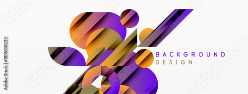 Abstract geometric shapes, vibrant colors, dynamic composition. Modern design elements create visually appealing background.