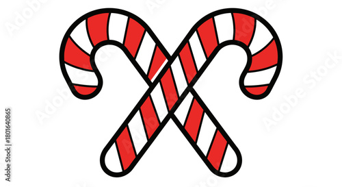 A festive graphic illustration featuring two classic red and white striped candy canes crossed together, symbolizing holiday cheer and sweet winter traditions.