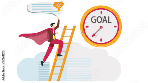 Creative professional climbing a ladder towards success symbolizing career growth achievement and reaching new heights in a business or personal endeavor