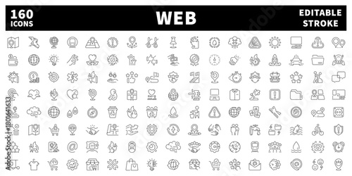 Web icons set. editable line icons, outline, website and digital symbols