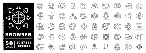 Web and seo icons set. editable line icons, outline, browser and digital marketing symbols