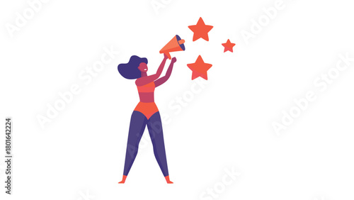 Silhouette of a woman reaching for stars while speaking symbolizing dreams aspirations and communication in a cosmic setting perfect for inspirational or motivational themes