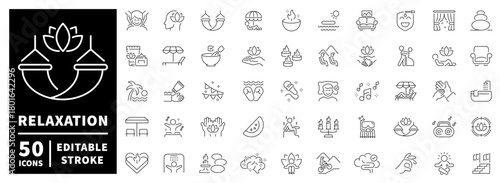 Relaxation icons set . editable line icons, outline style for calm and wellness