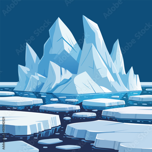 Majestic Iceberg Floe A Chilling Landscape Illustration of Frozen Arctic Beauty