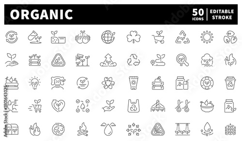 Organic icons set — editable line icons, outline, eco.friendly, nature symbols
