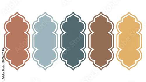 Five decorative islamic frames on white background