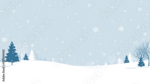 Winter landscape with snowflakes and evergreen trees creating a serene Christmas background scene