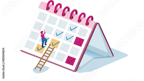 Isometric calendar grid transforming into a rising staircase symbolizing progress growth and time progression in a 3d perspective
