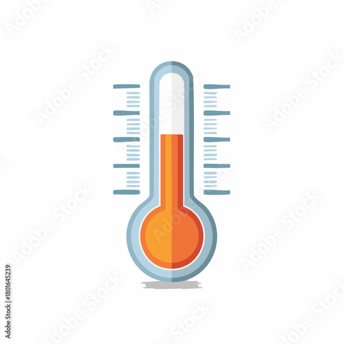 Flat thermometer with orange liquid indicating high temperature and a shadow
