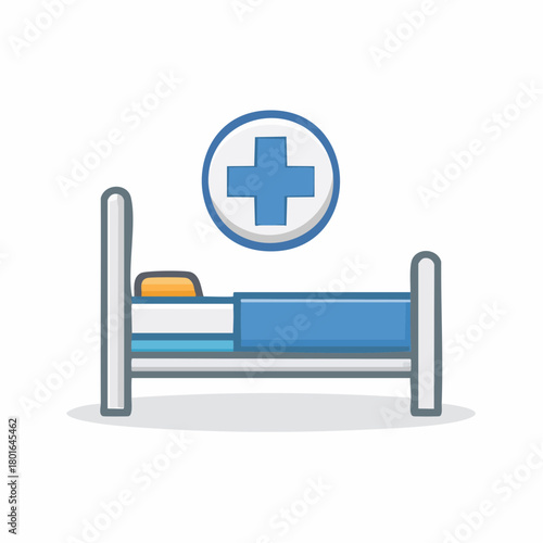 Healthcare hospital bed with medical cross symbol indicating patient recovery and treatment