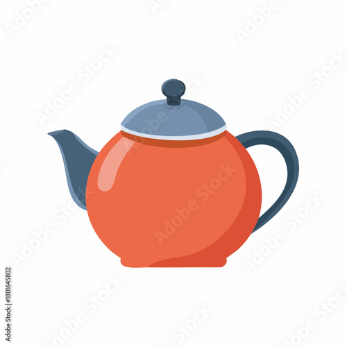 Stylized orange and blue teapot flat design illustration for serving hot beverages and kitchen decor
