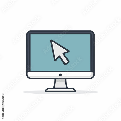 Digital computer monitor displaying a white cursor arrow on a light blue screen