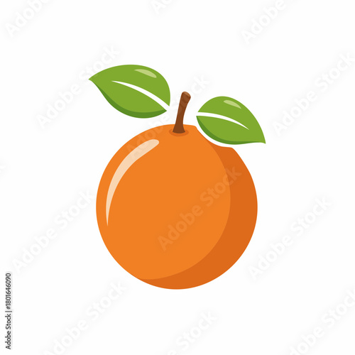 Vibrant orange fruit illustration with green leaves and stem fresh citrus graphic