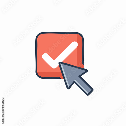 Cursor pointing at a red checkbox with a white checkmark illustration