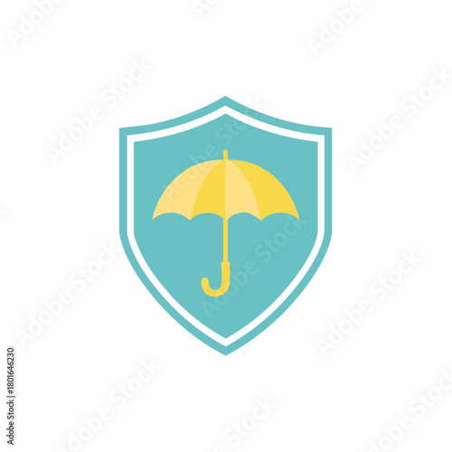 Umbrella within a shield signifies safety, security and protection from risks in insurance or weather conditions