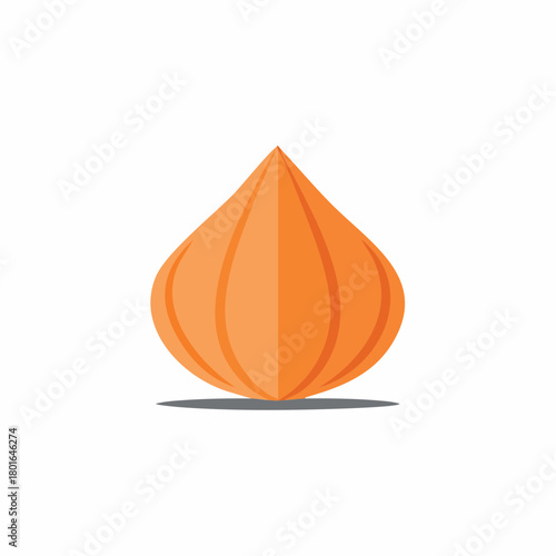 Stylized orange onion bulb or abstract teardrop shape with segmented design and shadow