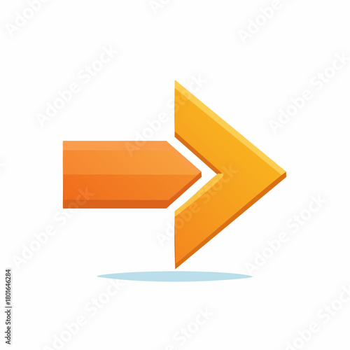Vibrant three dimensional orange and yellow arrow icon pointing right for digital navigation and progress