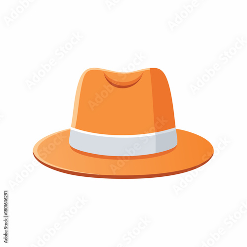 Orange Cartoon Fedora Hat with Gray Band Fashion Accessory Illustration