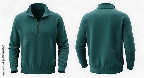 3D mockup of a deep turquoise color of Quarter Zip Sweatshirt