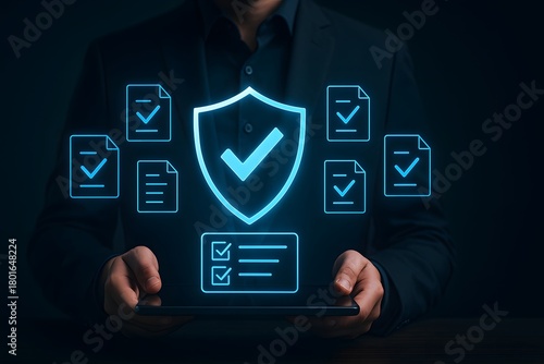 Business data protection approval with digital shield and verified documents
