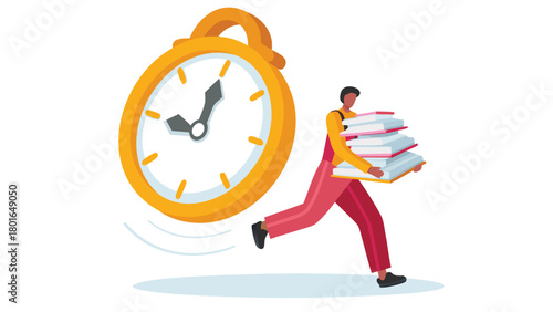 A determined individual races against a colossal rapidly ticking clock symbolizing the urgency of time and the pressure of deadlines in a dynamic illustrative scene