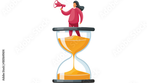 Dynamic illustration of a person passionately shouting through a megaphone conveying a strong message or announcement with bold graphic elements and vibrant colors