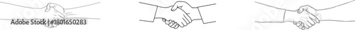 The idea of two individuals shaking hands is conveyed through a minimalist one-line illustration