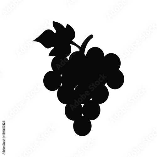 Grape cluster silhouette icon with single leaf design