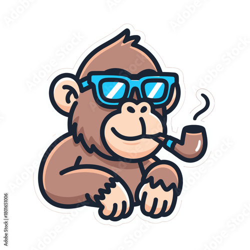 Cartoon Monkey Wearing Glasses and Smoking a Pipe