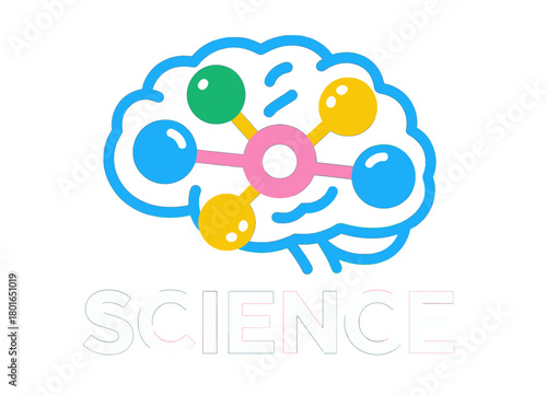 Colorful Brain Design with Atomic Structure and Science Text