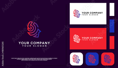 A modern line style logo combining a headphone and a head icon, symbolizing music, audio, and sound experience.