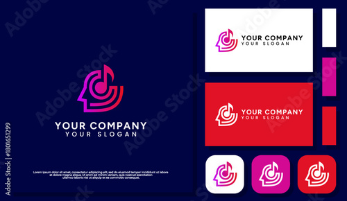 A sleek line style logo combining a music note with a head icon, symbolizing creativity, music inspiration, and cognitive connection.