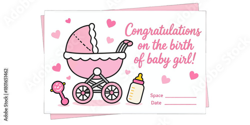 Congratulations on the birth of baby girl illustrated card