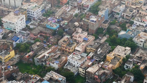 4k Aerial Top-Down View of Dense Urban Sprawl and Concrete Houses in a Developing City.
