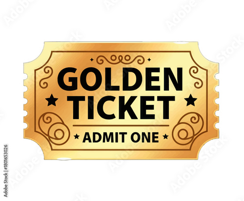 Golden Ticket Admit One in Vintage Gold Design